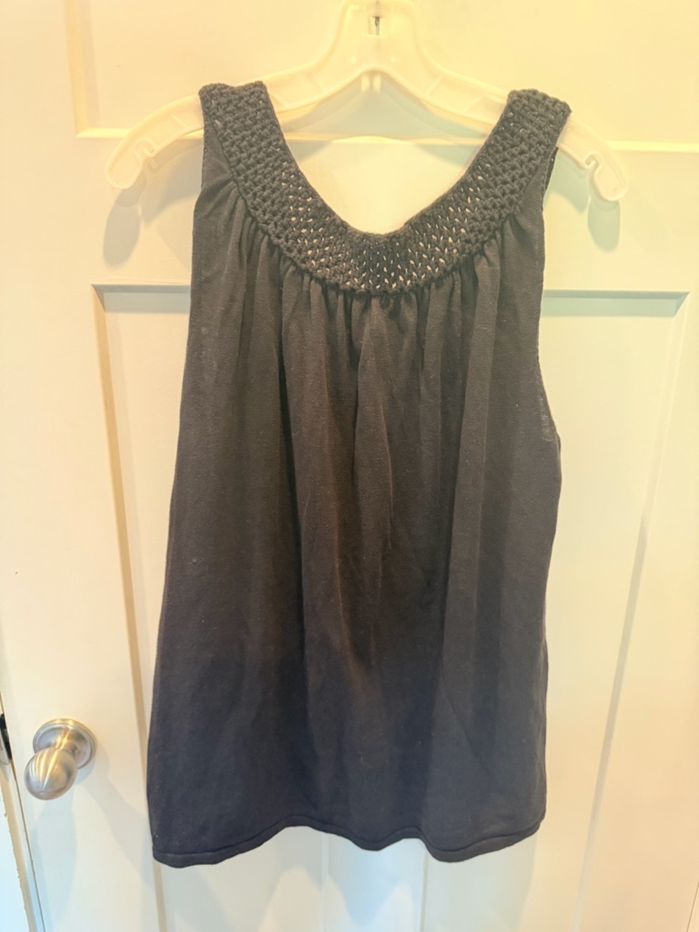 J Jill Black Linen Blend Tank Top Crochet Neck Sleeveless Flowy Casual large - Picture 4 of 8